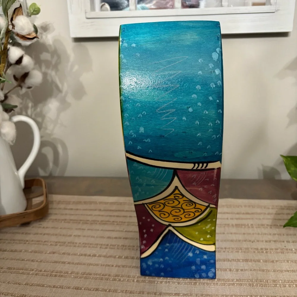 Kakadu Handmade Painted Wooden Vase/Vessel made in Israel